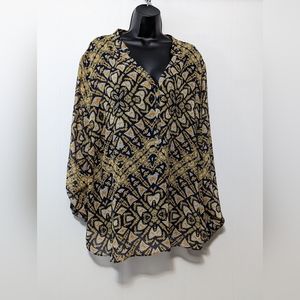 Women's A.N.A Geometric Sheer Top Size 4X Gold and Blue